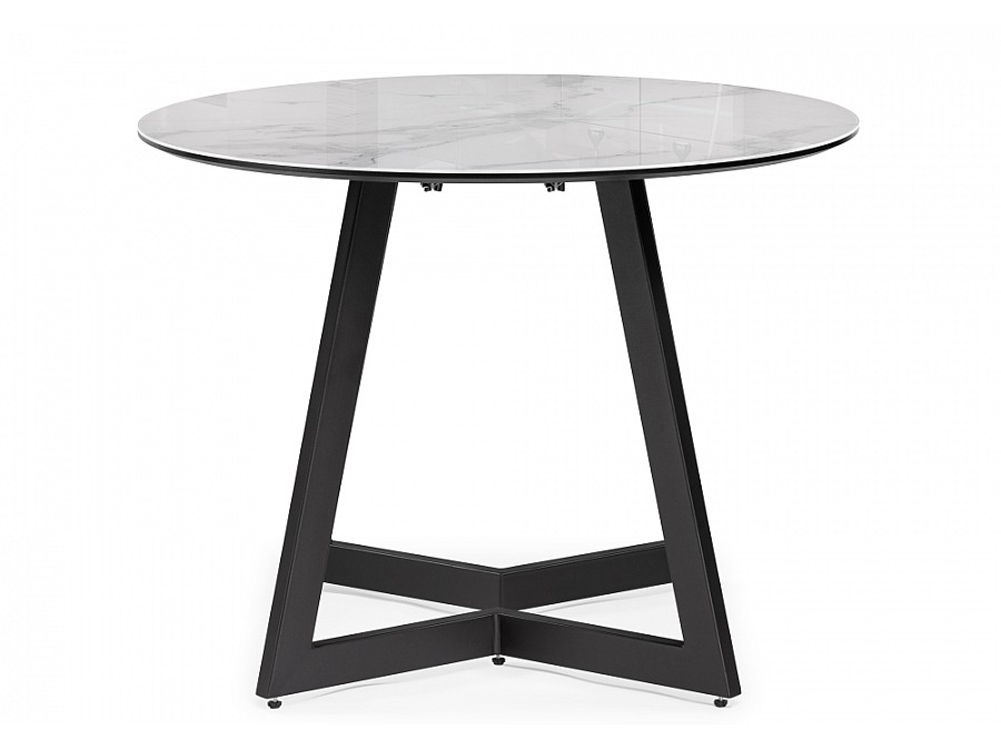 Стол стеклянный Алингсос 100(140)х100х76 белый мрамор / черный