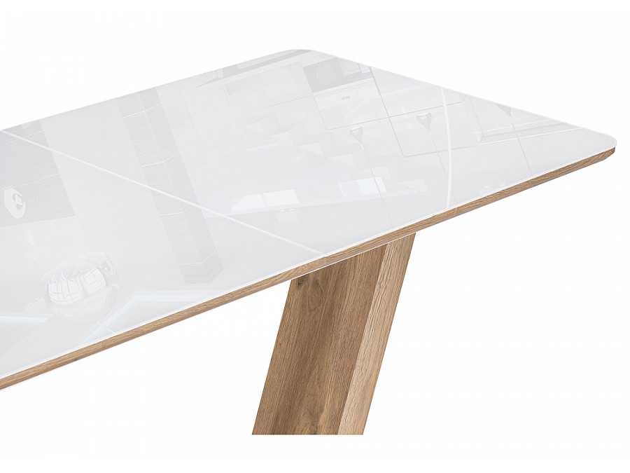 Стол стеклянный Иматра 140(180)х80х75 белый / дуб вотан