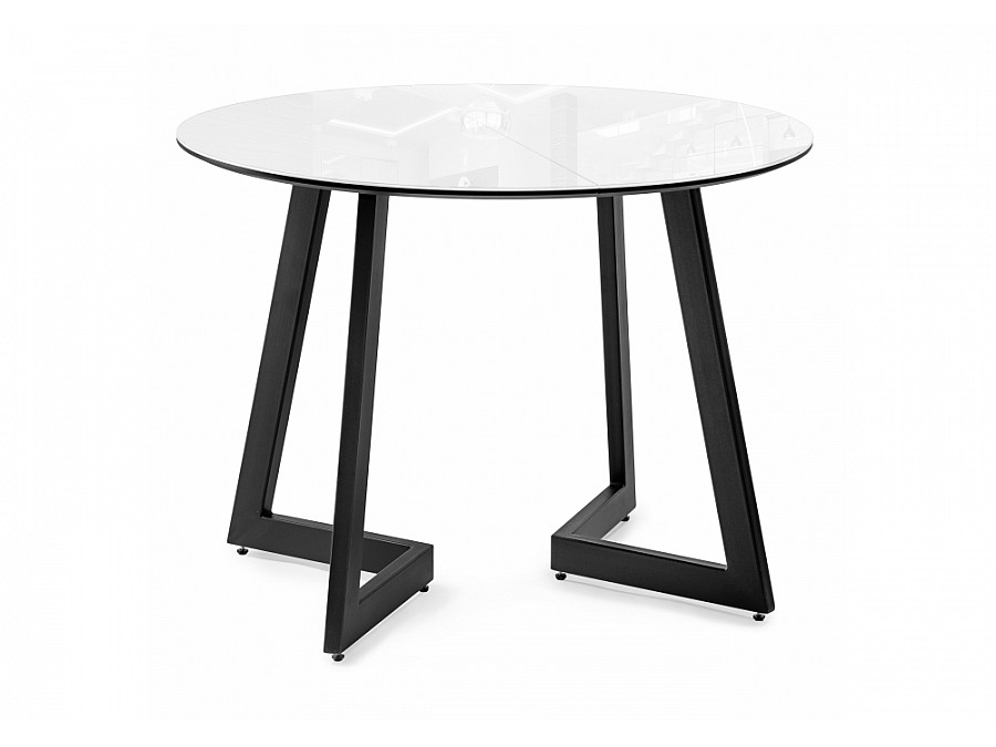 Стол стеклянный Алингсос 100(140)х100х76 белый / белая шагрень / черный кварц