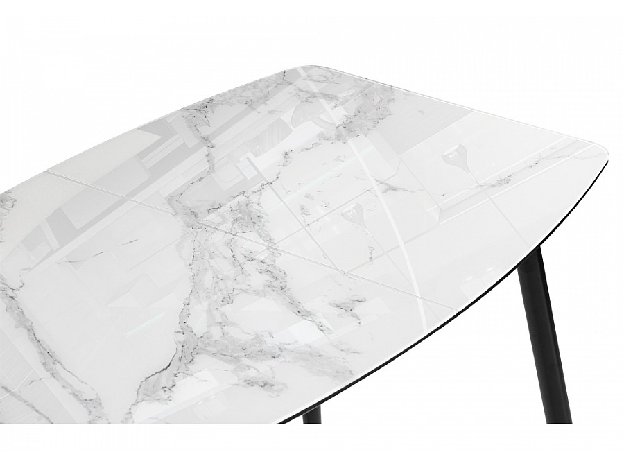 Стол стеклянный Эмма 110(150)х70х76 вставка стекло / черный / черная шагрень