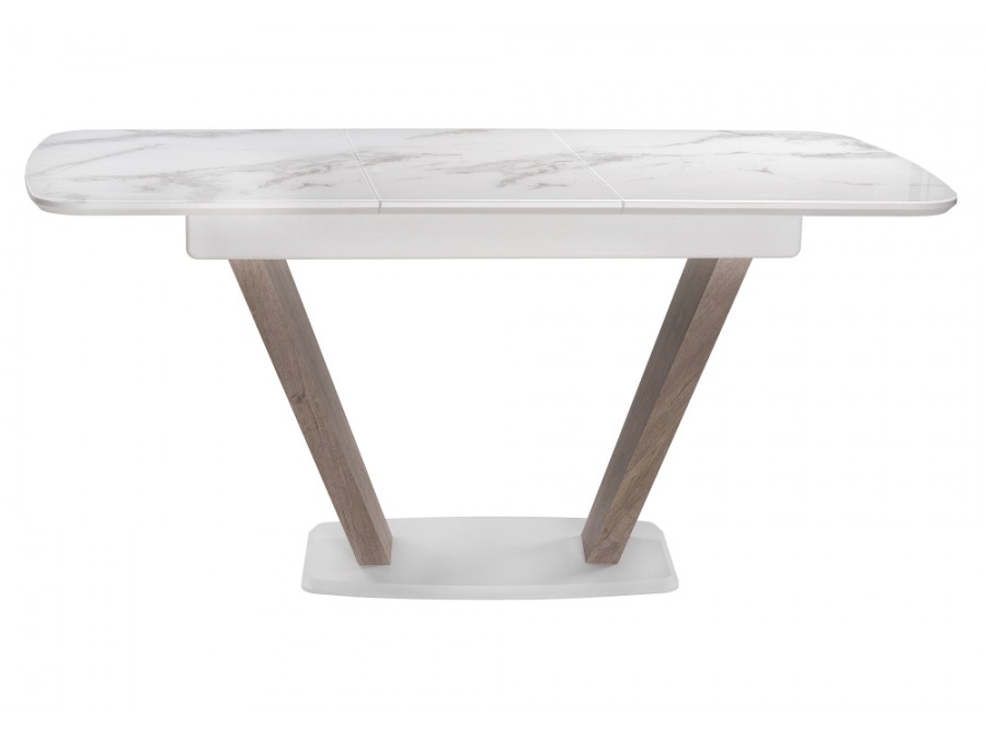 Стол стеклянный Петир дуб с пилением / белая шагрень