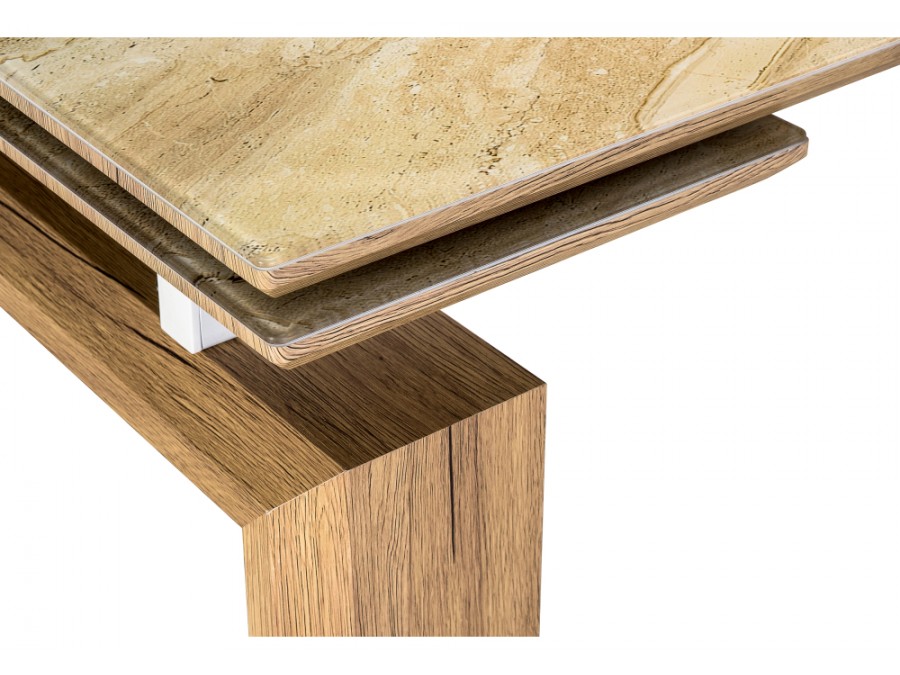 Стол стеклянный Давос 140(200)х80х78 бежевый мрамор