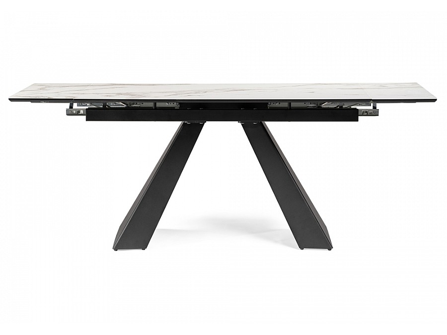 Стол стеклянный Торвальд 140(200)х80х77 белый мрамор / черный