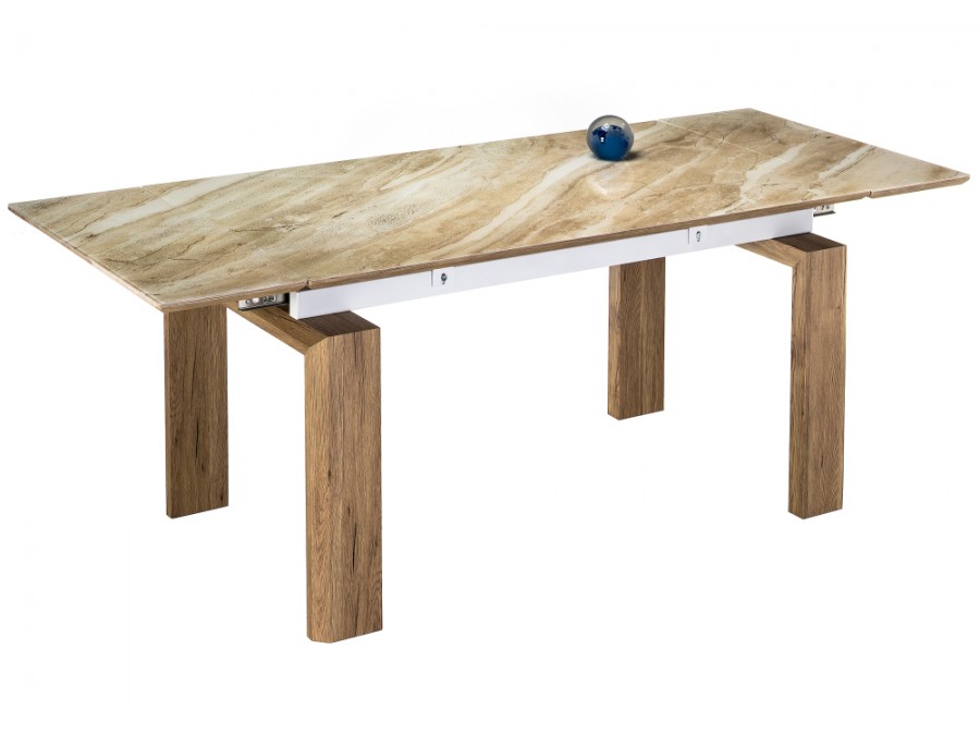 Стол стеклянный Давос 140(200)х80х78 бежевый мрамор