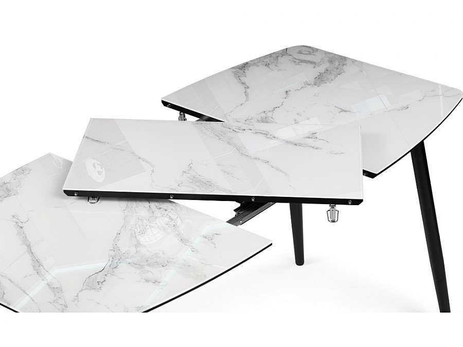 Стол стеклянный Эмма 110(150)х70х76 вставка стекло / черный / черная шагрень