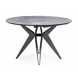 Стол стеклянный Рикла 120(160) серый мрамор / черный