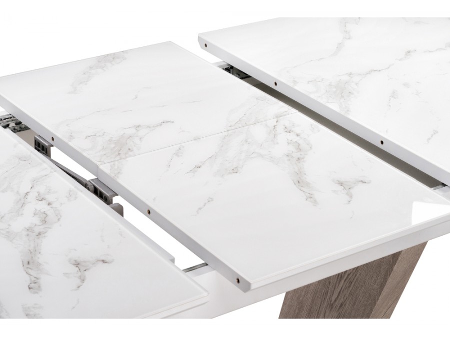 Стол стеклянный Петир дуб с пилением / белая шагрень