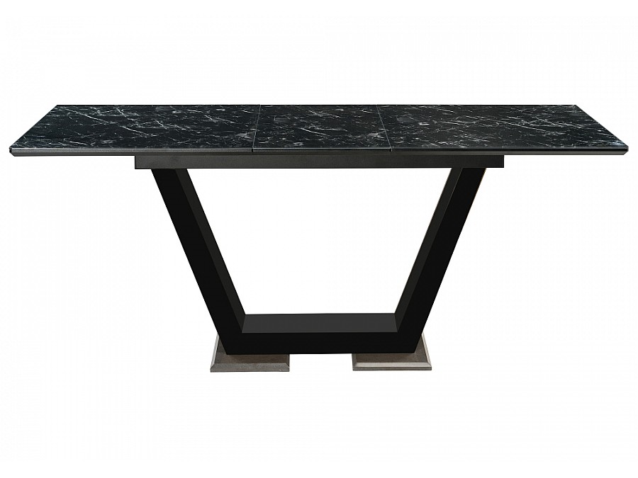 Стол стеклянный Иматра 140(180)х80х76 черный мрамор / черная шагрень / камень