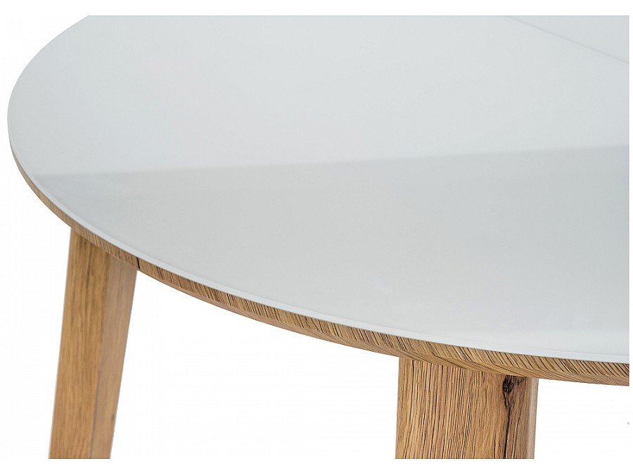 Стол стеклянный Семвэлл 100(140)х100х75 дуб монтана / белый