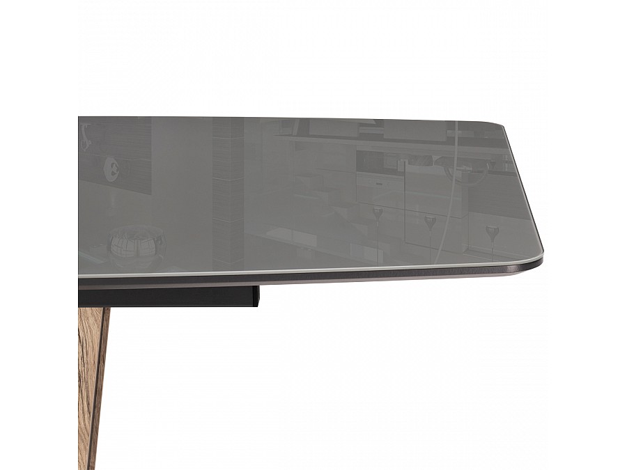 Стол стеклянный Теон 160(200)х90х76 графит / дуб галифакс