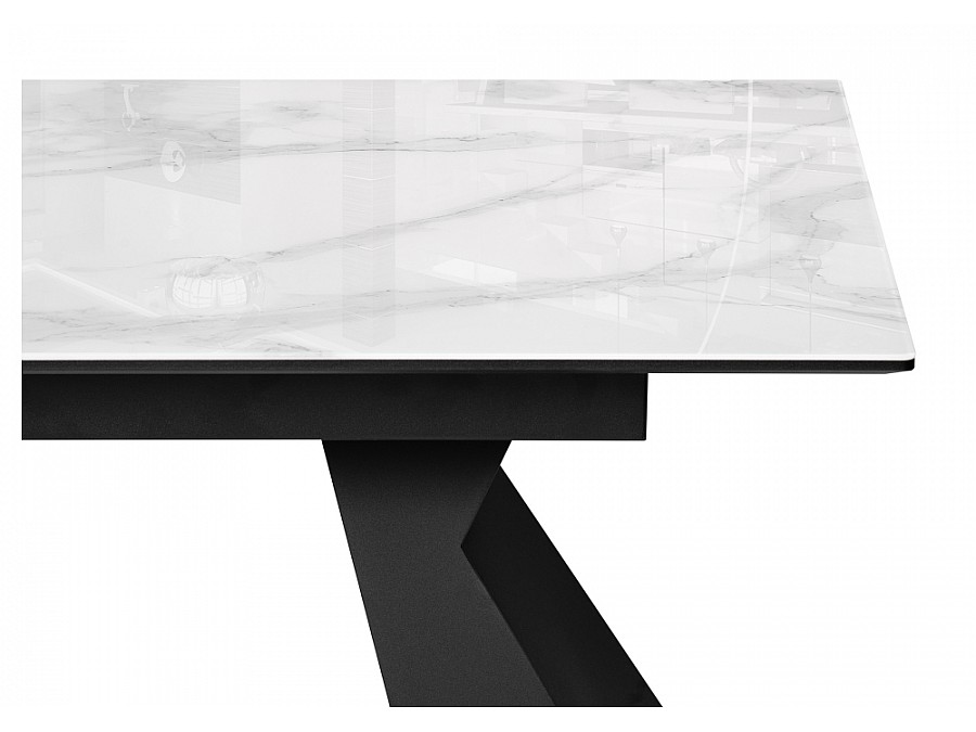 Стол стеклянный Денхольм 240(290)х100х75 белый мрамор / черный