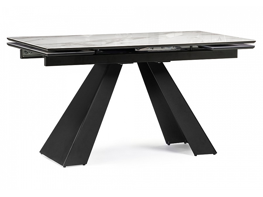 Стол стеклянный Торвальд 140(200)х80х77 белый мрамор / черный