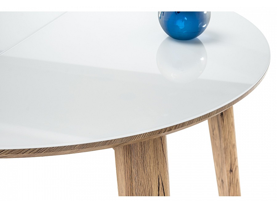 Стол стеклянный Семвэлл 100(140)х100х75 дуб монтана / белый