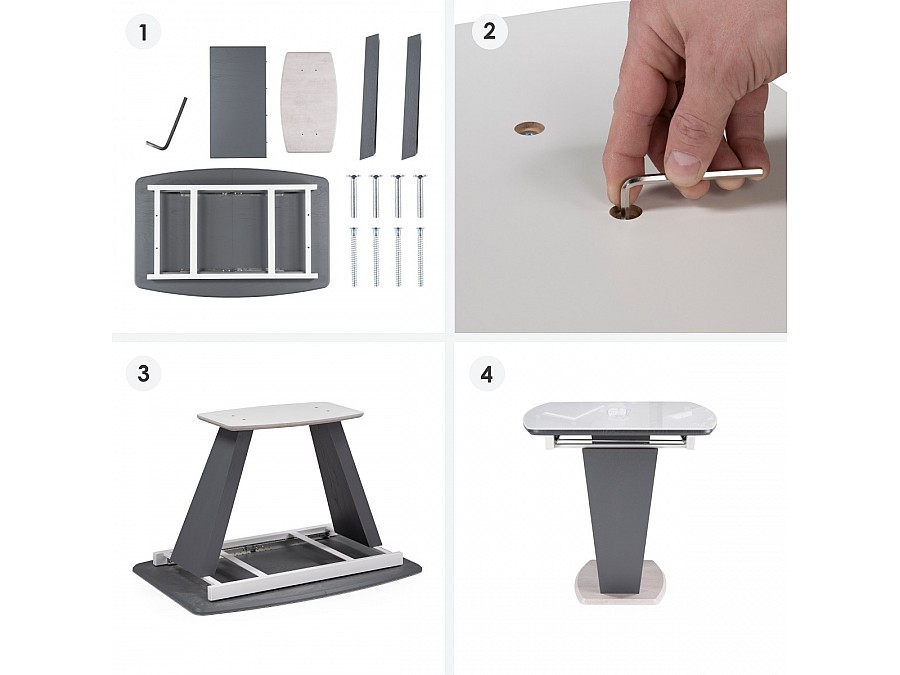 Стол стеклянный Петир 120(160)х80х75 ультра белый / гриджио / камень серый