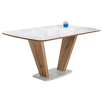 Стол стеклянный Петир 160(200)х90х76 дуб монтана / белый