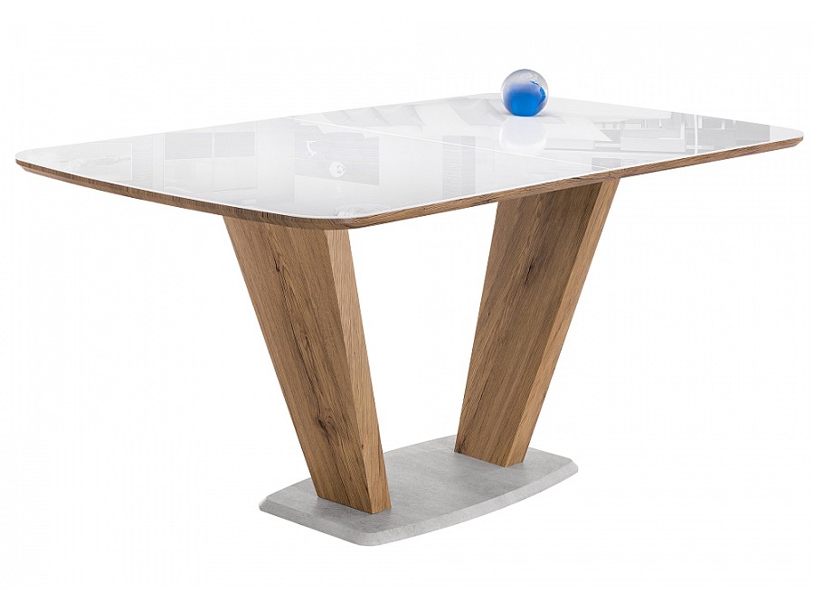 Стол стеклянный Петир 160(200)х90х76 дуб монтана / белый