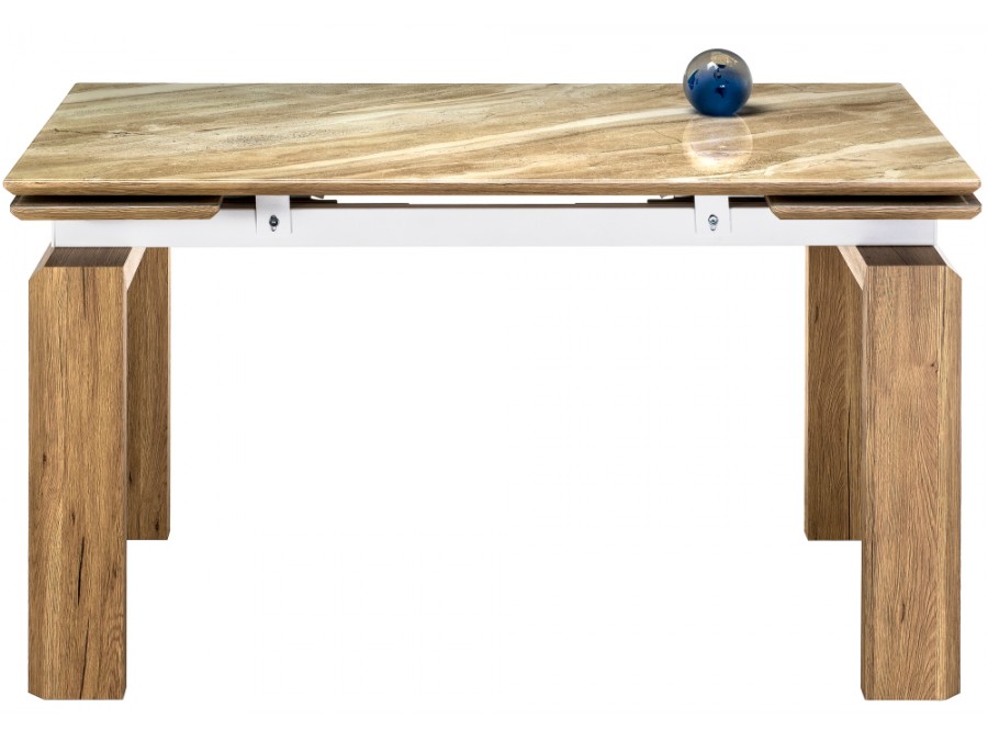 Стол стеклянный Давос 140(200)х80х78 бежевый мрамор