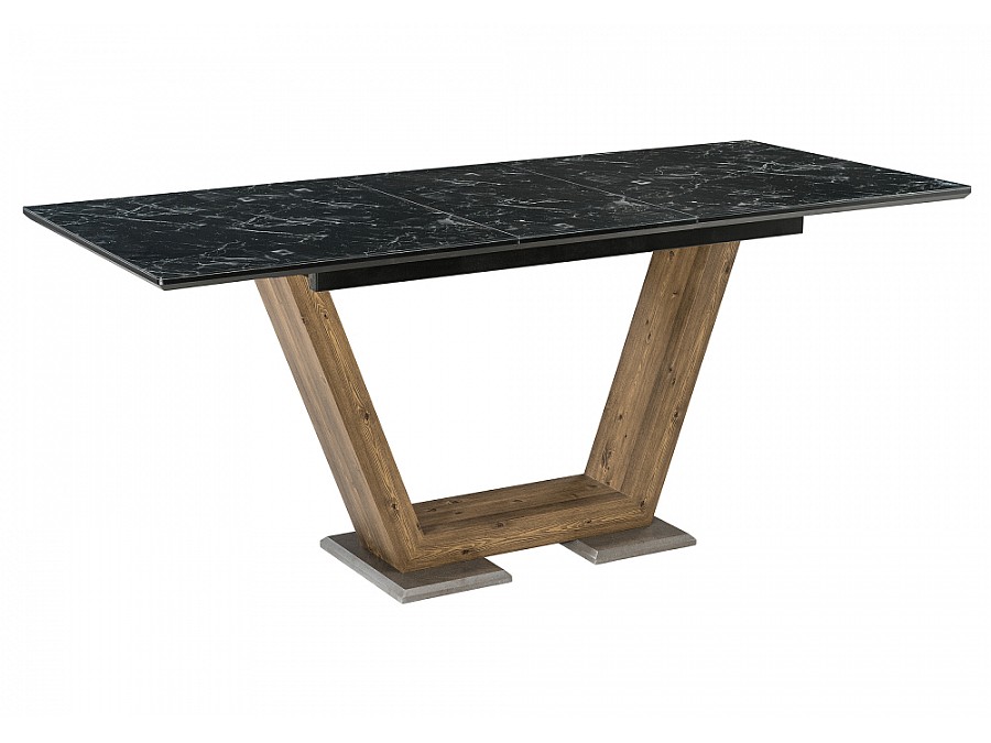 Стол стеклянный Иматра 140(180)х80х76 мрамор черный / черная шагрень