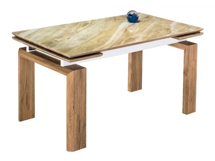 Стол стеклянный Давос 140(200)х80х78 бежевый мрамор