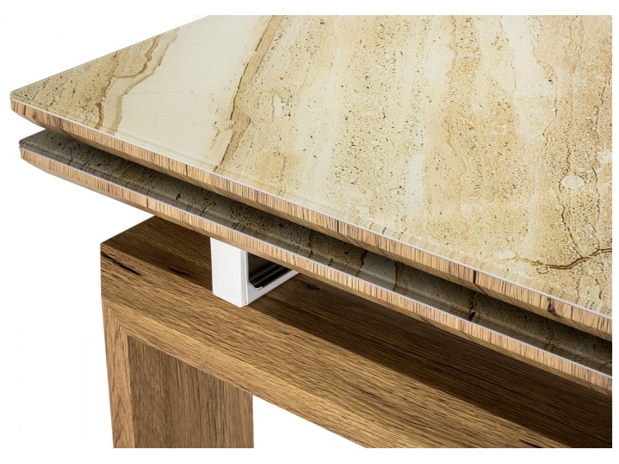 Стол стеклянный Давос 140(200)х80х78 бежевый мрамор