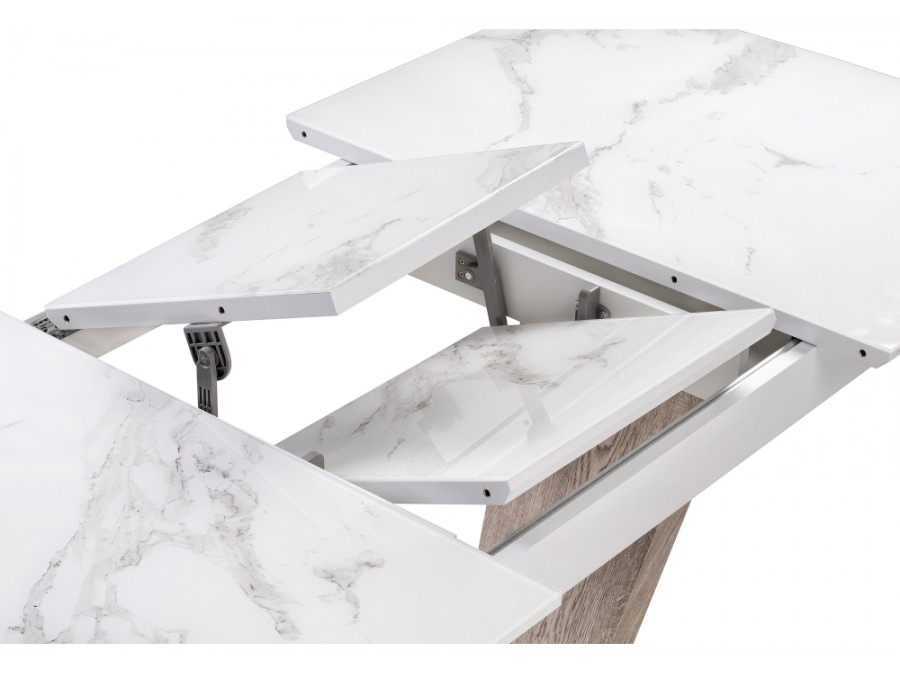 Стол стеклянный Петир дуб с пилением / белая шагрень