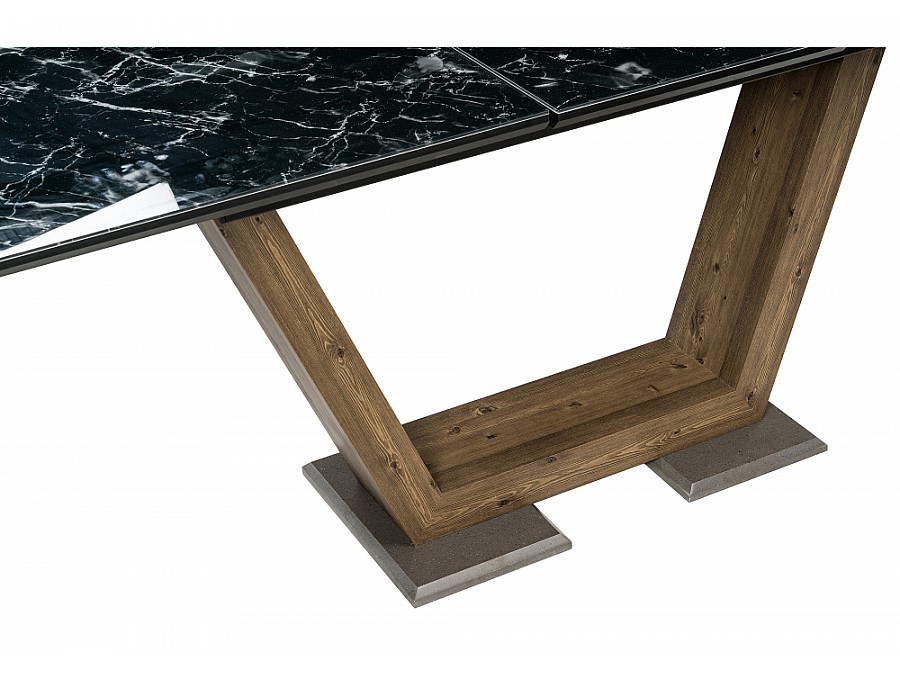 Стол стеклянный Иматра 140(180)х80х76 мрамор черный / черная шагрень