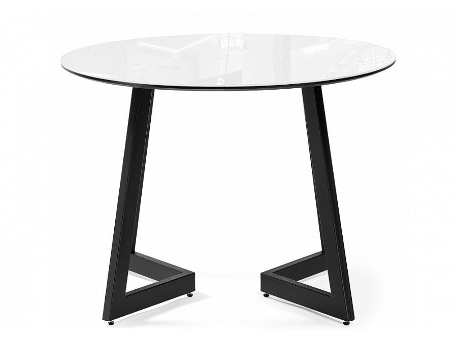 Стол стеклянный Алингсос 100(140)х100х76 белый / белая шагрень / черный кварц