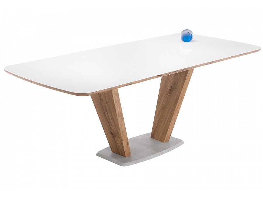 Стол стеклянный Петир 160(200)х90х76 дуб монтана / белый