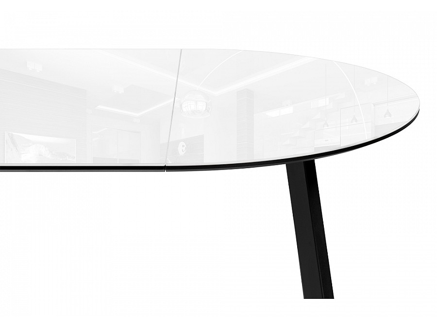 Стол стеклянный Алингсос 100(140)х100х76 белый / белая шагрень / черный кварц