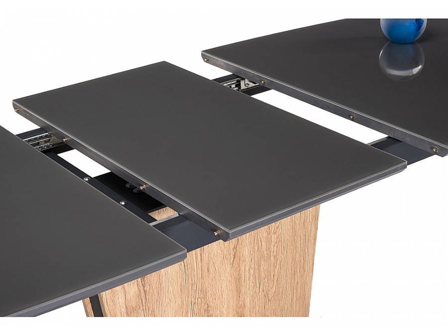 Стол стеклянный Теон 140(180)х80х76 графит / дуб антор натуральный