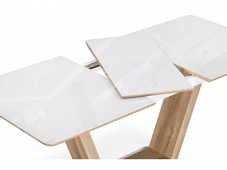 Стол стеклянный Иматра 140(180)х80х75 белый / дуб вотан