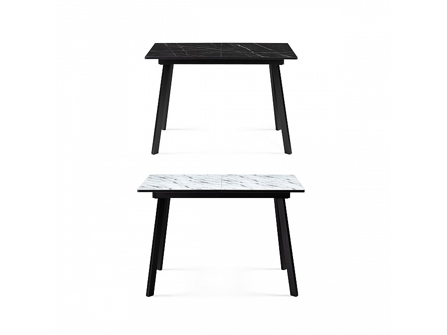 Стол стеклянный Агни 110(140)х68х76 файерстоун / черный матовый