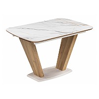 Стол стеклянный Петир 120(160)х80х75 gilt white / дуб монтана