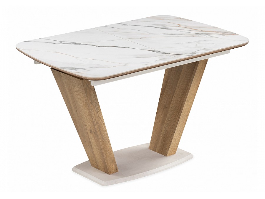 Стол стеклянный Петир 120(160)х80х75 gilt white / дуб монтана