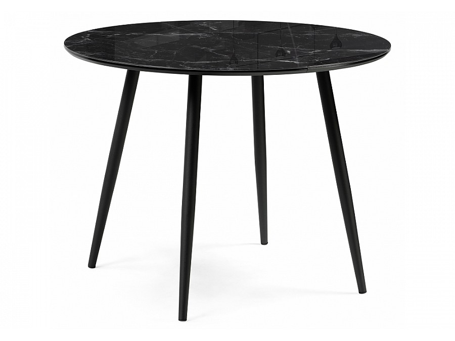 Стол стеклянный Абилин 100(140)х100х76 мрамор черный / черный матовый