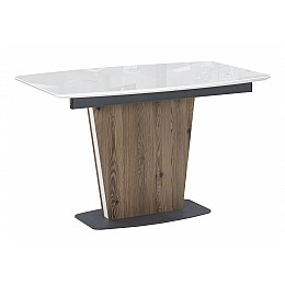 Стол стеклянный Теон 120 белый / лиственница / пластина серая