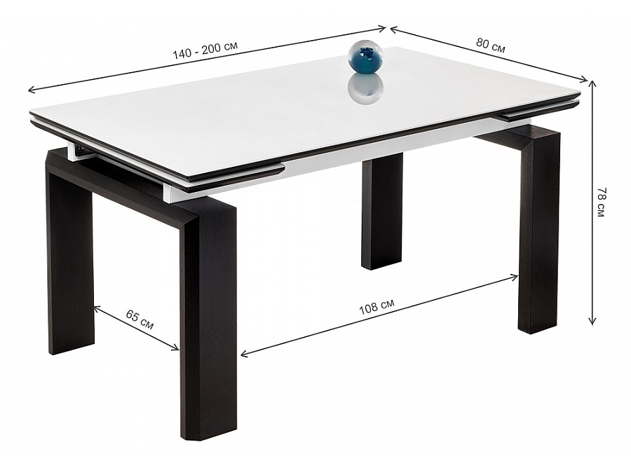 Стол стеклянный Давос 140(200)х80х78 белый / венге