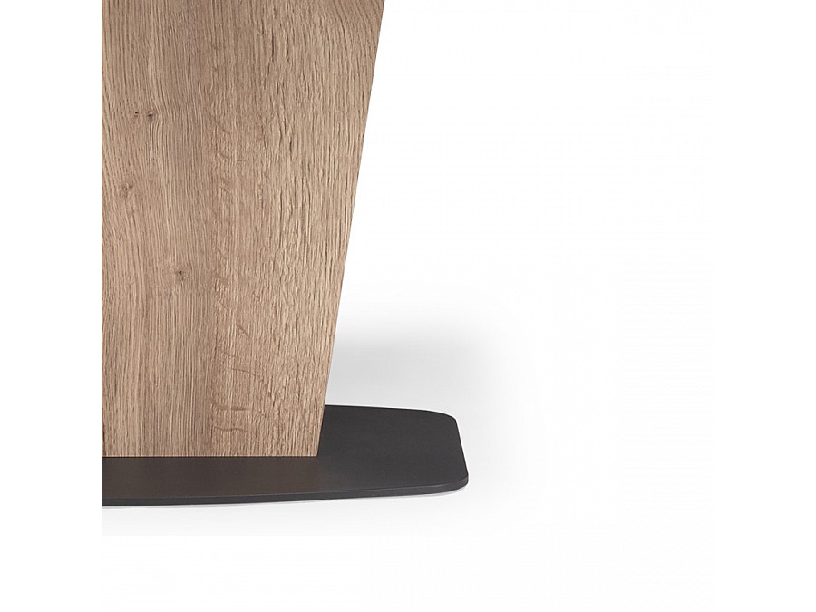 Стол стеклянный Теон 160(200)х90х76 графит / дуб галифакс