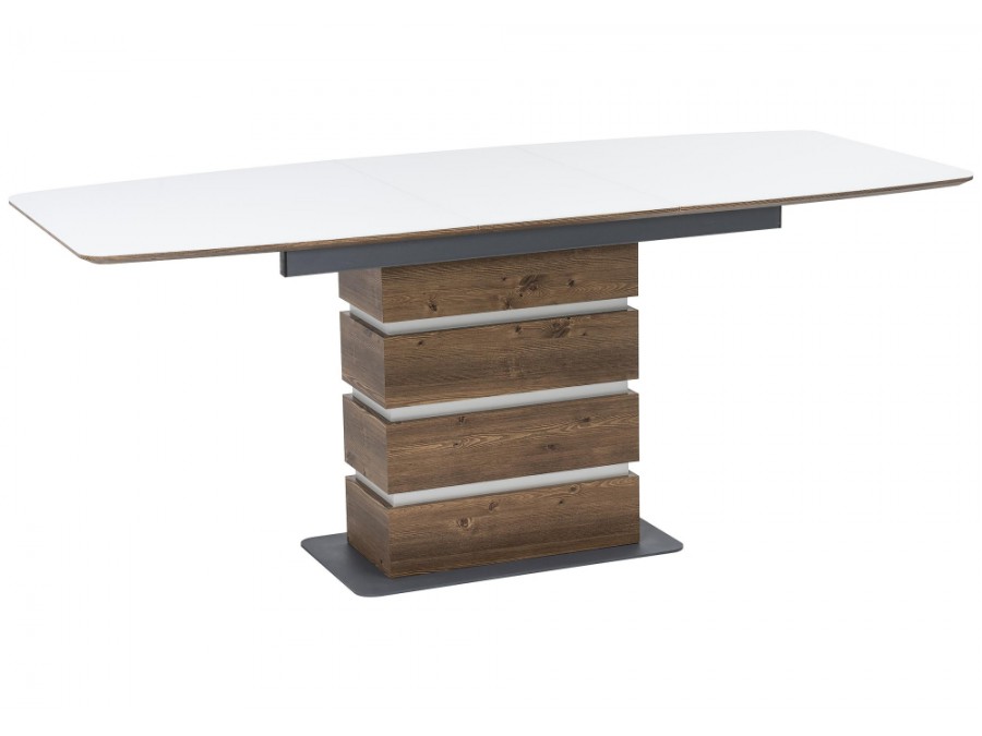 Стол стеклянный Фернан 140(180)х80х76 орех кантри / белый