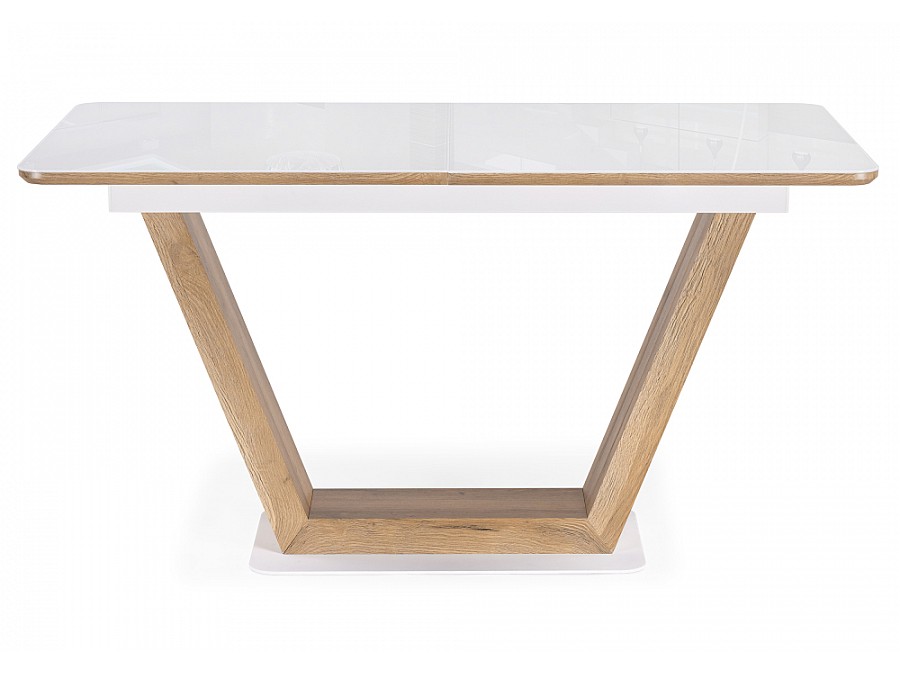 Стол стеклянный Иматра 140(180)х80х75 белый / дуб вотан