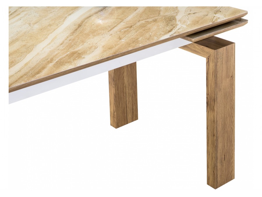 Стол стеклянный Давос 140(200)х80х78 бежевый мрамор