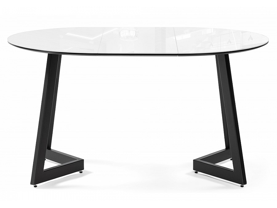 Стол стеклянный Алингсос 100(140)х100х76 белый / белая шагрень / черный кварц