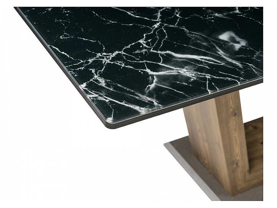 Стол стеклянный Иматра 140(180)х80х76 мрамор черный / черная шагрень