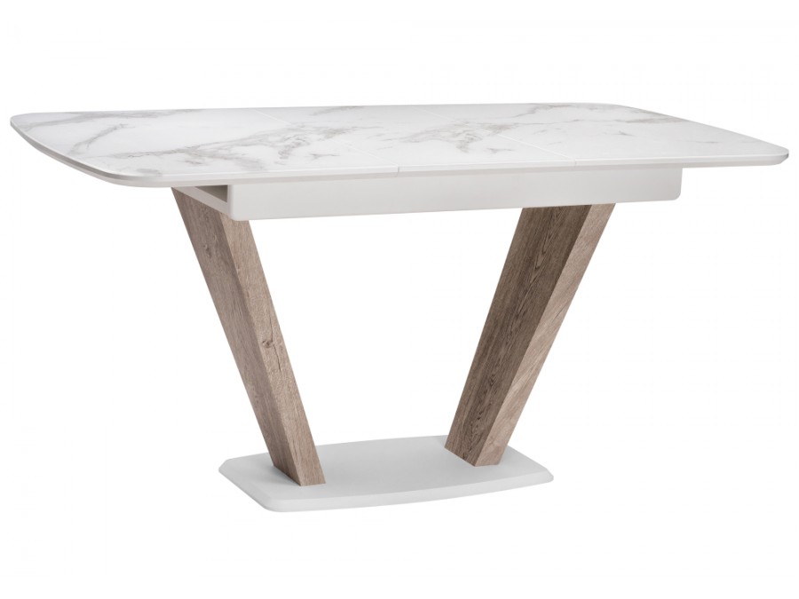 Стол стеклянный Петир дуб с пилением / белая шагрень