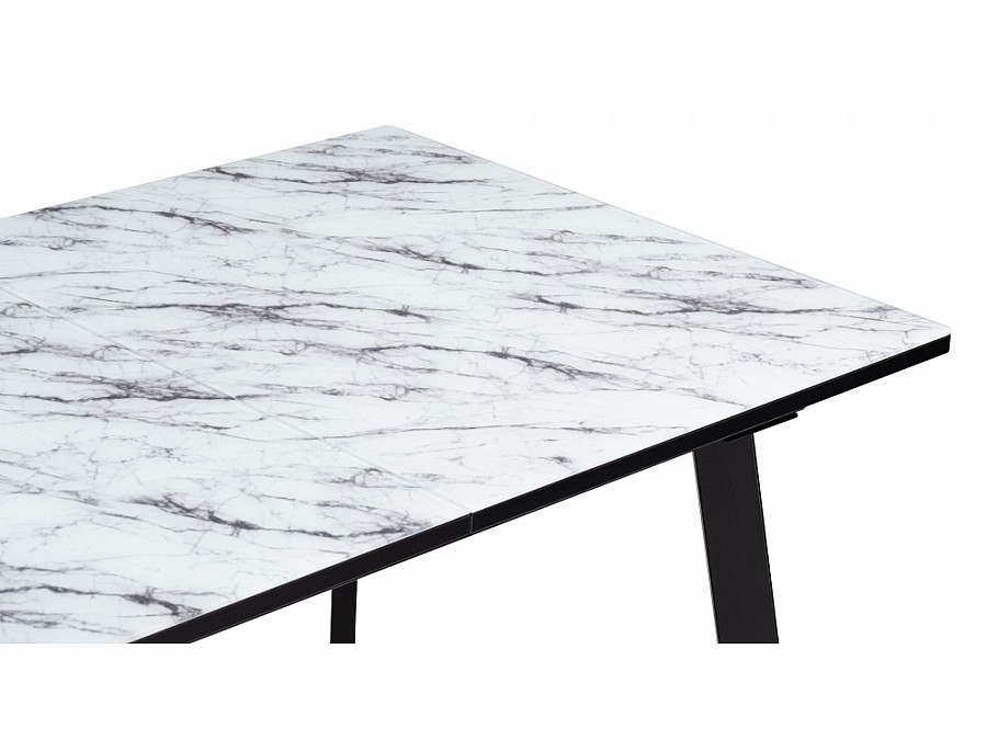 Стол стеклянный Агни 110(140)х68х76 мрамор белый / черный матовый