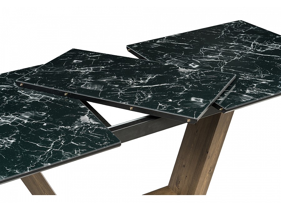 Стол стеклянный Иматра 140(180)х80х76 мрамор черный / черная шагрень
