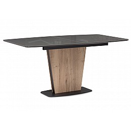 Стол стеклянный Теон 160(200)х90х76 графит / дуб галифакс