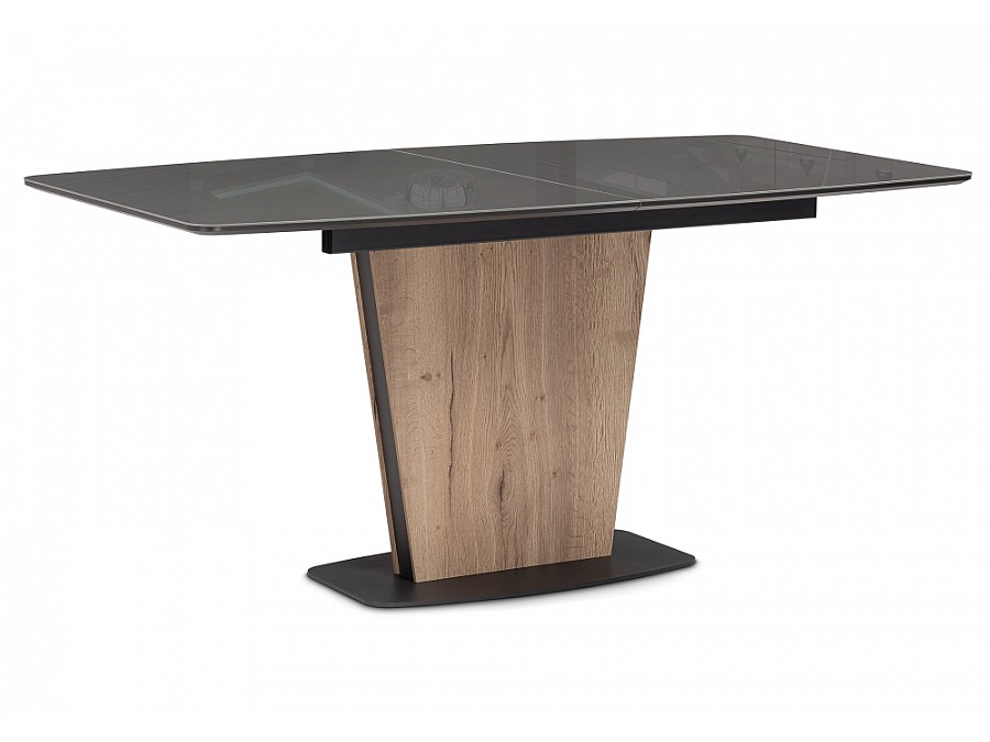 Стол стеклянный Теон 160(200)х90х76 графит / дуб галифакс