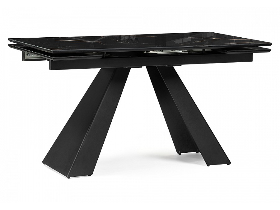 Стол стеклянный Торвальд 140(200)х80х77 обсидиан / черный