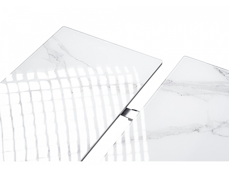 Стол стеклянный Торвальд 140(200)х80х77 белый мрамор / черный